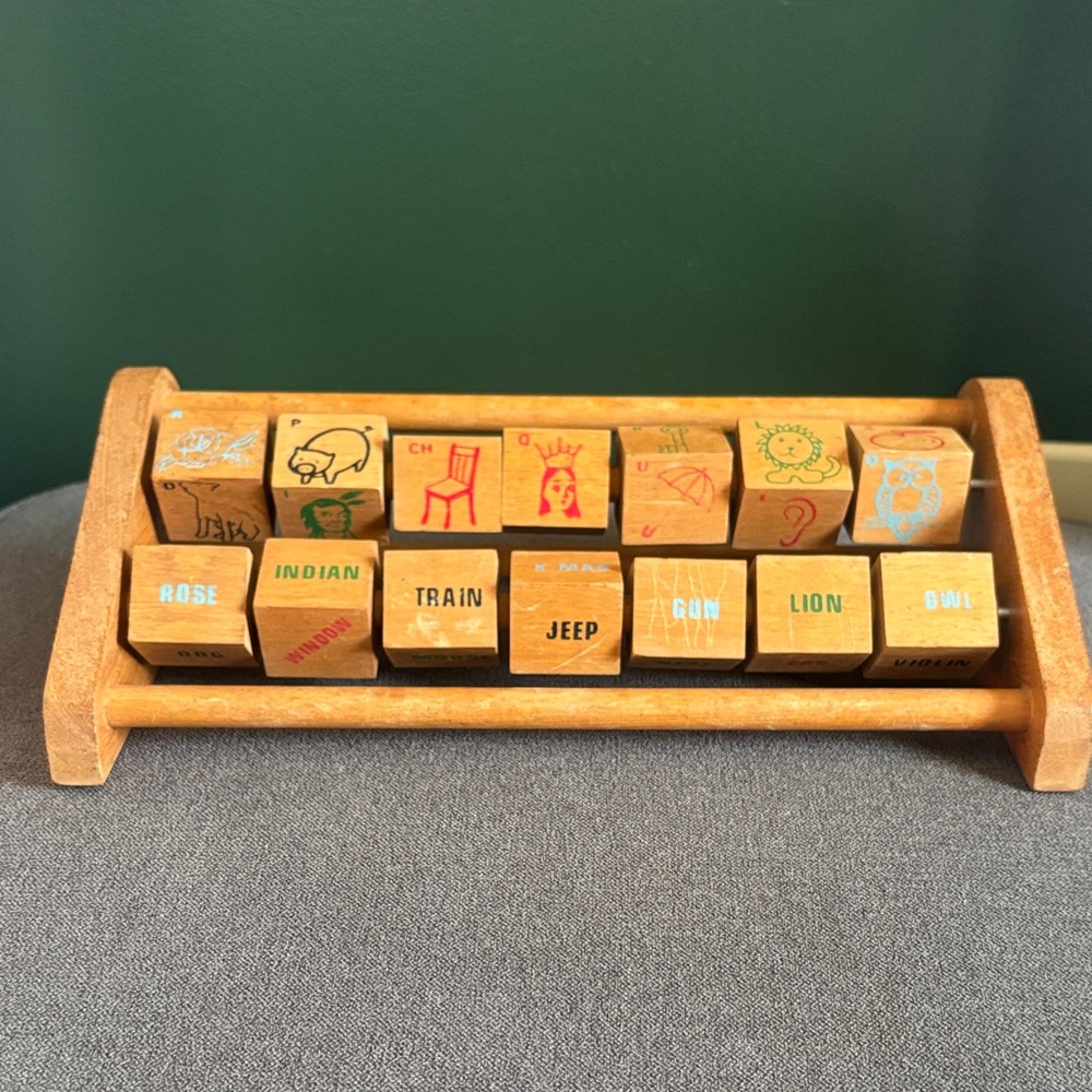 Wooden Alphabet and Picture Learning Blocks - Natural Wood